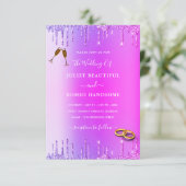 Lila Neon Glitzer Tropfen Hochzeit Einladung (Stehend Vorderseite)