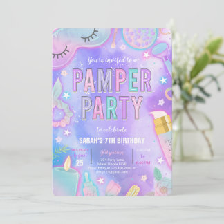 Lila Neon Glow Pamper Wellness-Center Party Geburt Einladung