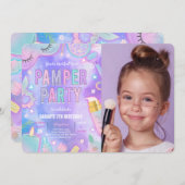 Lila Neon Glow Pamper Wellness-Center Party Geburt Einladung (Vorne/Hinten)