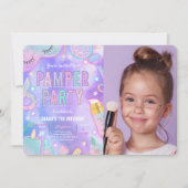 Lila Neon Glow Pamper Wellness-Center Party Geburt Einladung (Vorderseite)