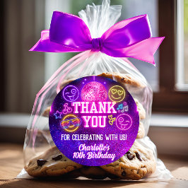 Lila Neon Glow Retro Niedliche LächelFaces Vielen  Runder Aufkleber