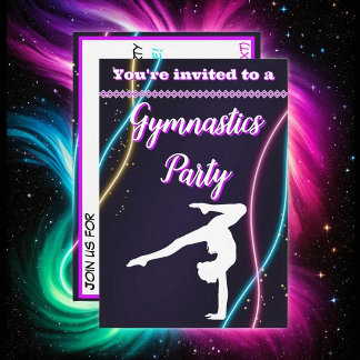 Lila Neon Gymnastik Party Einladung