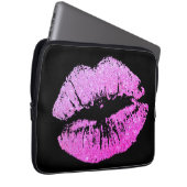 Lila Neon Lips Schwarzer Notebook-Computer-Sleeve Laptopschutzhülle (Vorne Rechts)
