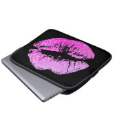 Lila Neon Lips Schwarzer Notebook-Computer-Sleeve Laptopschutzhülle (Vorne Knopf)