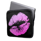 Lila Neon Lips Schwarzer Notebook-Computer-Sleeve Laptopschutzhülle (Vorderseite Links)