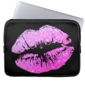 Lila Neon Lips Schwarzer Notebook-Computer-Sleeve Laptopschutzhülle (Vorderseite)