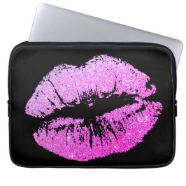 Lila Neon Lips Schwarzer Notebook-Computer-Sleeve Laptopschutzhülle