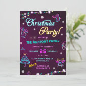 Lila Neon Modern Holiday Weihnachten Party Einladung (Stehend Vorderseite)