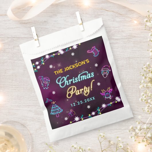 Lila Neon Modern Holiday Weihnachten Party Geschenktütchen (Ausgeschnitten)