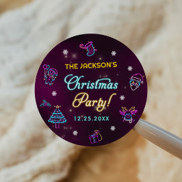 Lila Neon Modern Holiday Weihnachten Party Runder Aufkleber