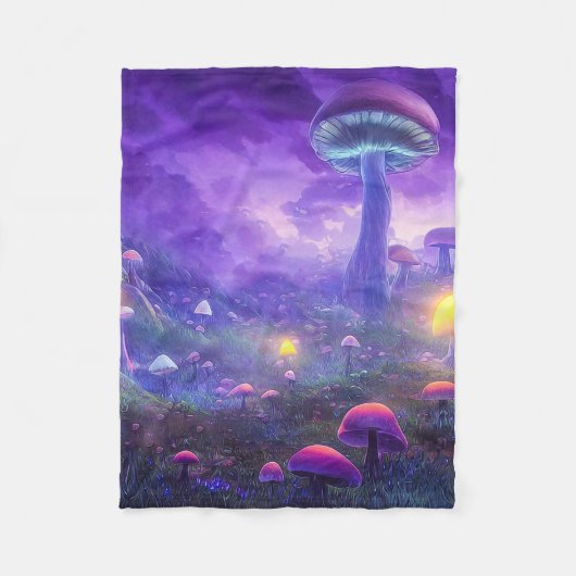 Lila Neon Mushrooms Fleece Blanket (Vorderseite)