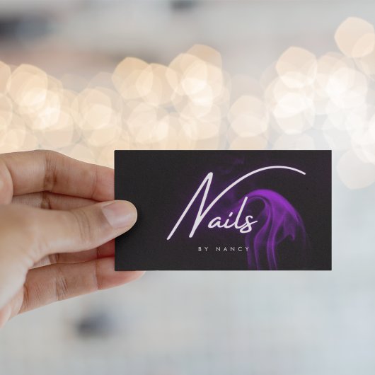 Lila Neon Nails Business Card Visitenkarte