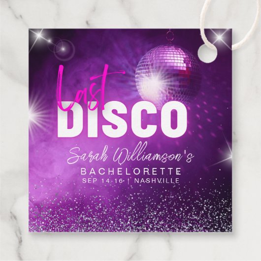 Lila Neon Pink Letzte Disco Junggeselinnen-Abschie Geschenkanhänger (Rückseite)