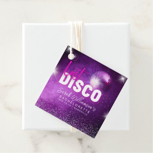 Lila Neon Pink Letzte Disco Junggeselinnen-Abschie Geschenkanhänger (Beispiel)