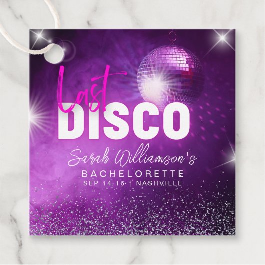 Lila Neon Pink Letzte Disco Junggeselinnen-Abschie Geschenkanhänger (Vorderseite)