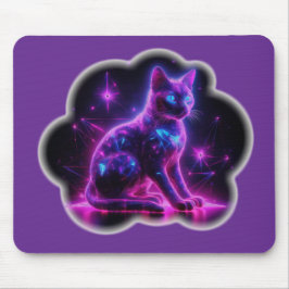 Lila Neon-Siamkatze mit blauen Augen & Sternenexpl Mousepad