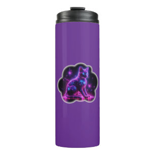 Lila Neon-Siamkatze mit blauen Augen und Sternenex Thermosbecher