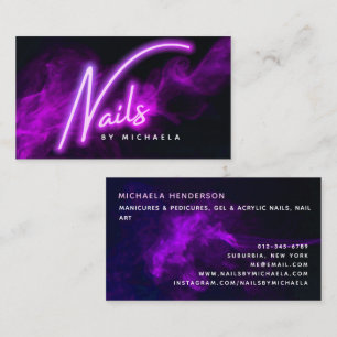Lila Neon & Smoke Nail Salon/Techniker Visitenkarte