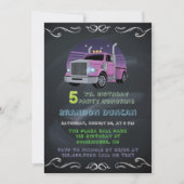 Lila Neon Trucks 5. Geburtstagsparty Einladung (Vorderseite)
