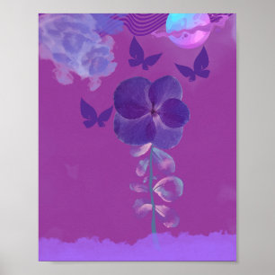 Lila Neonblumen bei Nacht Poster