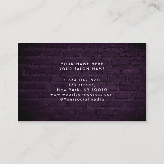 Lila Neonhaar an der Ziegelmauer Visitenkarte (Rückseite)