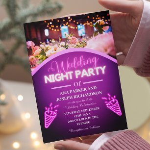 Lila Neonleuchten Modernes Hochzeitsnacht-Party Einladung