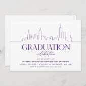 Lila New Yorker Graduierungspartei Einladung (Vorne/Hinten)