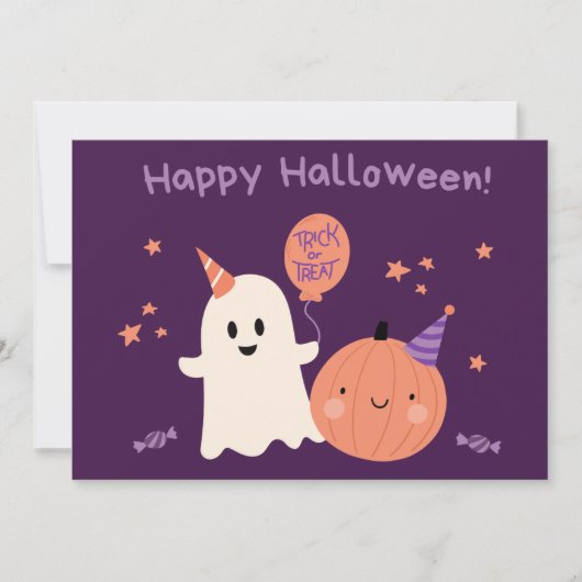 Lila Niedlich Happy Halloween Feiertagskarte (Vorderseite)