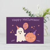 Lila Niedlich Happy Halloween Feiertagskarte (Stehend Vorderseite)