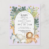 Lila niedliche Dschungelsafari Kinderdusche Einladungspostkarte (Vorderseite)