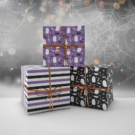 Lila Niedliche Geister und Fledermäuse Orange Hall Geschenkpapier Set