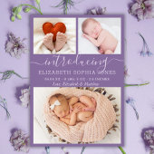 Lila Niedliche Girl Birth Ankündigung Foto Collage