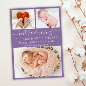 Lila Niedliche Girl Birth Ankündigung Foto Collage