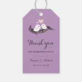 Lila Niedliche Liebesvögel Hochzeitsgeschenk-Tag Geschenkanhänger (Vorderseite)