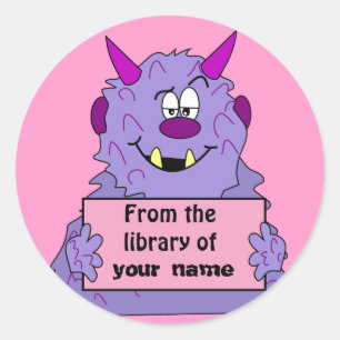 Lila Niedliche Monster Kids Personalisierte Buchma Runder Aufkleber
