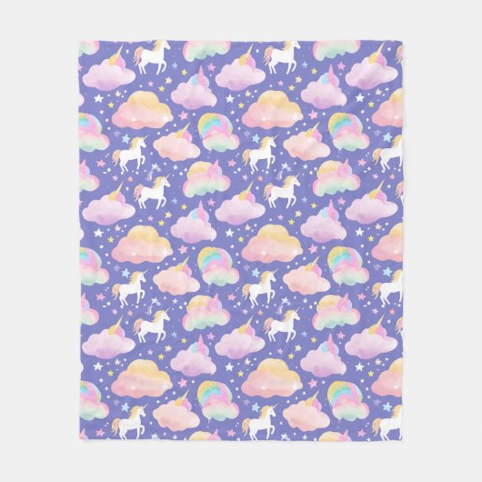 Lila Niedliche Rainbow-Kindermädchen Fleecedecke (Vorderseite)