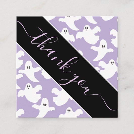 Lila Niedliche Spooky Ghost Pattern Danke U Hallow Quadratische Visitenkarte (Vorderseite)