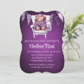 Lila Niedliche Teddy Bear Girl Babydusche Einladung (Stehend Vorderseite)