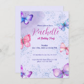 Lila Niedliche Wasserfarbe Geburtsdatum Einladungs Einladung (Vorne/Hinten)