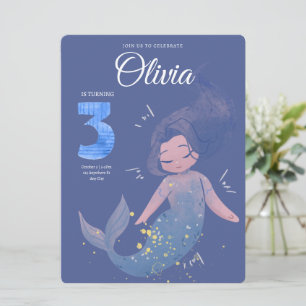 Lila Niedliche Wasserfarbe Mermaid Geburtstag Einladung