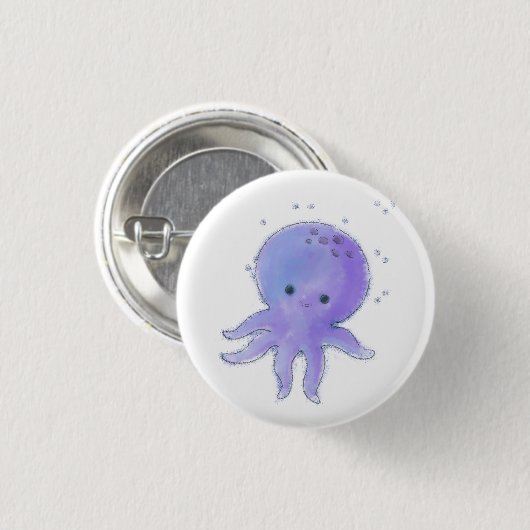 Lila Niedlicher Oktopus Wasserfarbe Button (Vorne & Hinten)