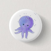 Lila Niedlicher Oktopus Wasserfarbe Button (Vorderseite)