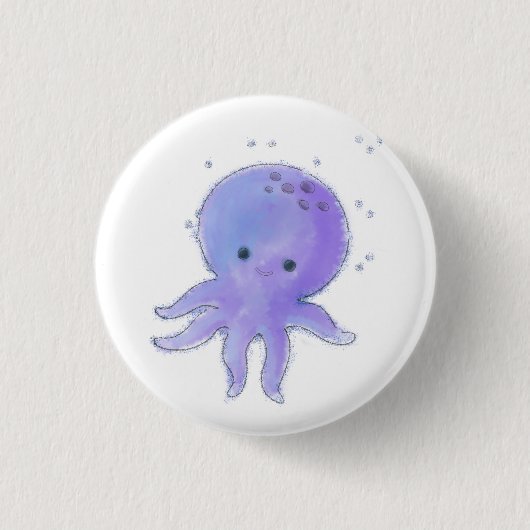Lila Niedlicher Oktopus Wasserfarbe Button (Vorderseite)