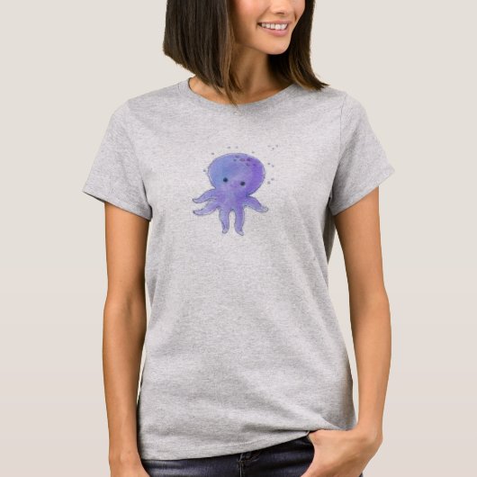 Lila Niedlicher Oktopus Wasserfarbe T-Shirt (Vorderseite)