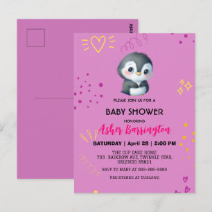 Lila Niedlicher Pinguin Schöne Babydusche Postkarte