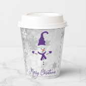 Lila Niedlicher Snowman Holiday Paper Cup Pappbecher (Vorderseite)