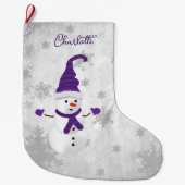 Lila Niedlicher Snowman Holiday Strumpf Großer Weihnachtsstrumpf (Vorderseite)