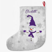 Lila Niedlicher Snowman Holiday Strumpf Großer Weihnachtsstrumpf (Rückseite)