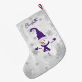 Lila Niedlicher Snowman Holiday Strumpf Großer Weihnachtsstrumpf (Rückseite (Hängend))