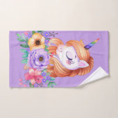 Lila Niedliches Einhorn mit Florals Monogramm Badhandtuch Set (Handtuch)